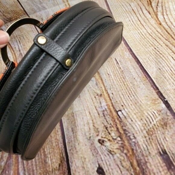 Sam Edelman Rio Calfskin Crossbody Bag Black/Orange Saddle Purse Half Moon - Picture 4 of 7